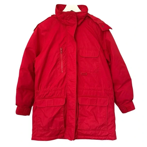 Vintage 90s Eddie Bauer Goose Down Red Snow Insulated Heavy Hooded Jacket Medium - Picture 1 of 15